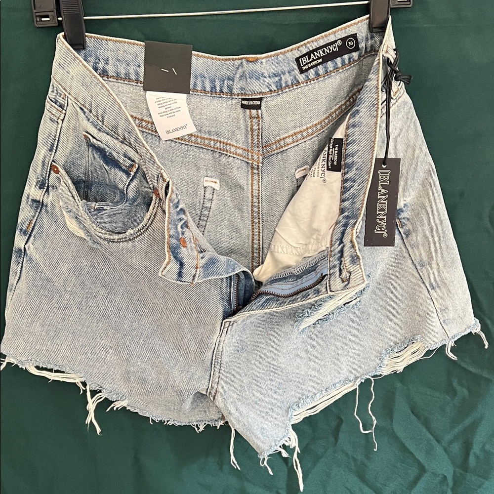 Blank NYC Women's Frayed Hem Jean Shorts - Light Blue